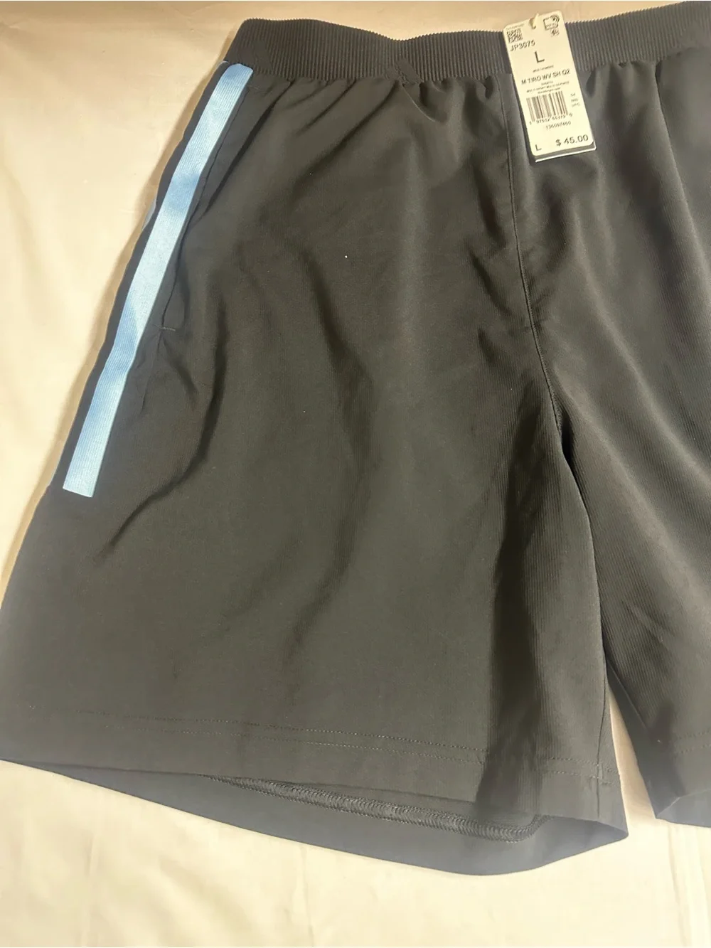 adidas Black Athletic Shorts with Light Blue Stripes